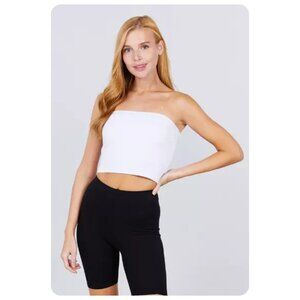 !! NWT Active USA White Tube Essential Strapless Sleeveless Bandeau Crop Top
